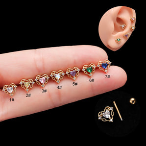 1 Piece Ear Cartilage Rings & Studs Fashion Heart Shape 316 Stainless Steel  Copper Plating Zircon