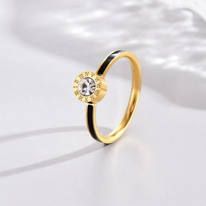 304 Stainless Steel 14K Gold Plated Vintage Style Inlay Round Zircon Rings