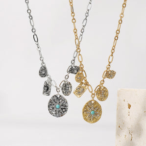 Nihao Wholesale vintage style vacation star moon alloy natural stone women's pendant necklace