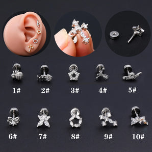 1 Piece Ear Cartilage Rings & Studs Classic Style Cross Snake Stainless Steel Copper Plating Inlay Zircon 18K Gold Plated Ear Cartilage Rings & Studs