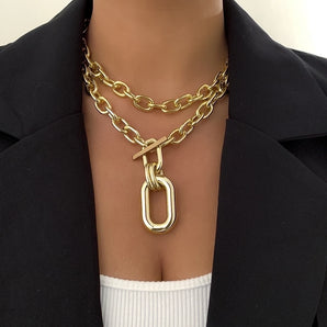 Nihao Wholesale vintage style geometric solid color ccb alloy aluminum plating chain women's pendant necklace
