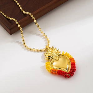 Nihao Wholesale Cute Exaggerated Formal Heart Shape 18K Gold Plated Seed Bead Copper Wholesale Pendant Necklace