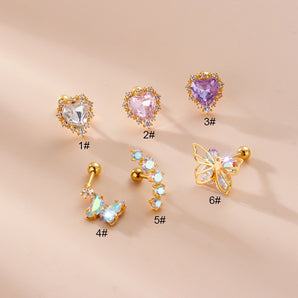 1 Piece Ear Cartilage Rings & Studs Fashion Heart Shape Butterfly 316 Stainless Steel  Copper Inlay Zircon