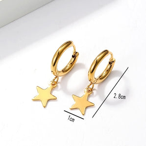 1 Pair Fashion Pentagram Plating Stainless Steel 18K Gold Plated Dangling Earrings