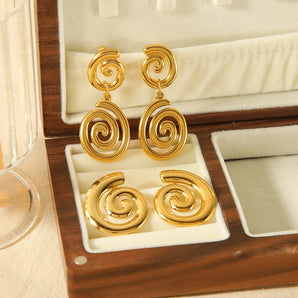 Nihao Wholesale 1 Pair Simple Style Spiral Stripe Polishing Plating 304 Stainless Steel 18K Gold Plated Drop Earrings
