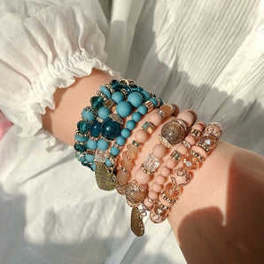 1 set ethnic style wings arylic artificial crystal alloy beaded women's bracelets