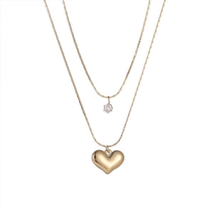 Nihao Wholesale 304 Stainless Steel 18K Gold Plated IG Style Plating Inlay Heart Shape Artificial Rhinestones Layered Necklaces