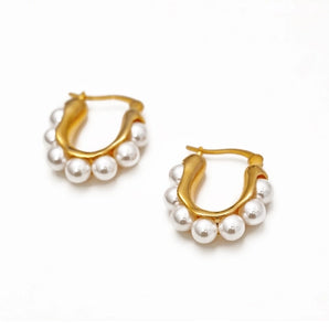 1 Pair Vintage Style U Shape Plating 304 Stainless Steel Titanium Steel Artificial Pearls 18K Gold Plated Earrings
