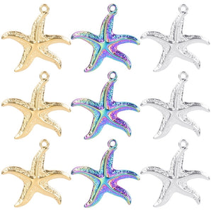 1 Piece 36*35mm Hole 2~2.9mm 304 Stainless Steel 18K Gold Plated Starfish Polished Hammered Pendant