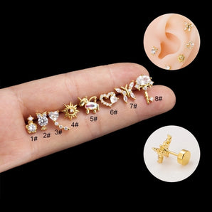 1 Piece Ear Cartilage Rings & Studs Fashion Heart Shape Owl Butterfly Copper Plating Inlay Zircon