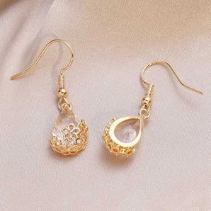1 pair cute shiny water droplets plating inlay copper zircon gold plated ear hook