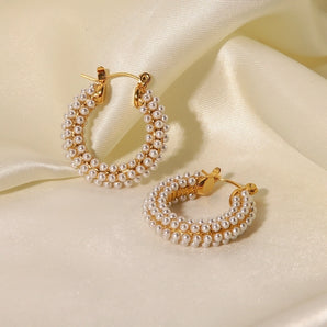 1 Pair Fashion U Shape Inlay 316 Stainless Steel  Pearl Hoop Earrings