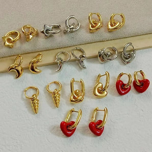 Nihao Wholesale 1 Pair Simple Style Classic Style Heart Shape 304 Stainless Steel 18K Gold Plated Earrings