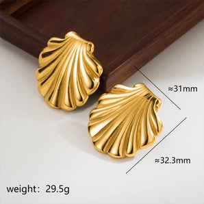 1 pair elegant vacation classic style shell plating stainless steel 18k gold plated ear studs