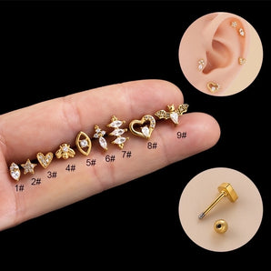 1 Piece Ear Cartilage Rings & Studs Fashion Heart Shape 316 Stainless Steel  Copper Plating Inlay Zircon Ear Cartilage Rings & Studs