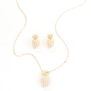simple style pineapple gold plated pearl alloy wholesale earrings necklace