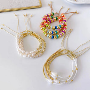 Nihao Wholesale IG Style Geometric Freshwater Pearl soft clay Copper Beaded Knitting Unisex Drawstring Bracelets