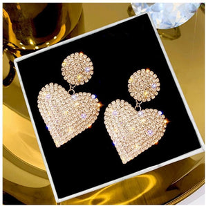 Nihao Wholesale classic style heart shape alloy plating inlay artificial gemstones women's ear studs