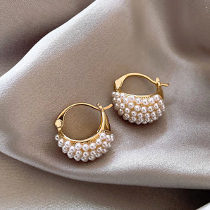1 pair simple style round inlay alloy pearl ear studs