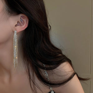 1 pair fashion tassel inlay copper rhinestones drop earrings