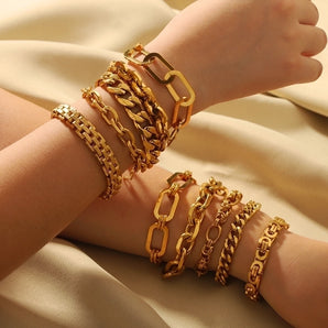 Nihao Wholesale Hip-Hop Punk Classic Style Solid Color Stainless Steel 18K Gold Plated Bracelets In Bulk