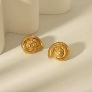 1 Pair Casual Vintage Style Spiral Plating Inlay 304 Stainless Steel Artificial Pearls Zircon 18K Gold Plated Ear Studs