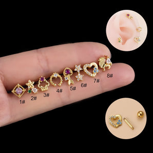 1 Piece Ear Cartilage Rings & Studs Fashion Clouds Heart Shape Flower 316 Stainless Steel  Copper Inlaid Zircon