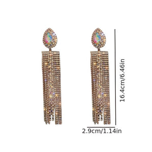 1 pair shiny water droplets tassel plating inlay alloy crystal silver plated drop earrings