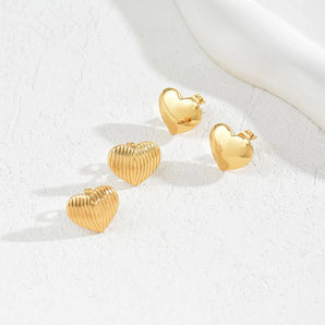 Nihao Wholesale 1 Pair Classic Style Heart Shape Plating 201 Stainless Steel 18K Gold Plated Ear Studs