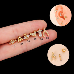 Nihao Wholesale 1 Piece Ear Cartilage Rings & Studs Fashion Heart Shape Bee 316 Stainless Steel  Copper Plating Zircon