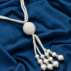 elegant geometric artificial pearl tassel women's sweater chain 1 piece