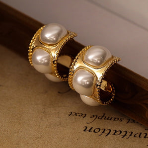 1 pair retro geometric solid color plating imitation pearl alloy ear studs