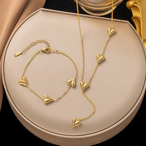 Nihao Wholesale 304 Stainless Steel 18K Gold Plated Vintage Style Streetwear Plating Heart Shape Bracelets Necklace
