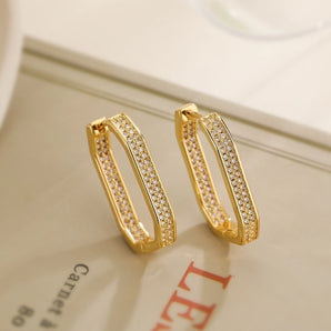 Nihao Wholesale 1 pair simple style commute geometric plating inlay copper zircon 18k gold plated earrings