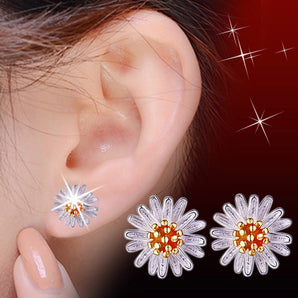 Nihao Wholesale 1 pair sweet chrysanthemum daisy copper patchwork plating gold plated silver plated ear studs