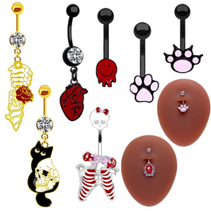 1 Piece Belly Rings Sexy Punk Animal Paw Print Skull 316 Stainless Steel  Alloy Enamel Plating Inlay Rhinestones White Gold Plated Gold Plated