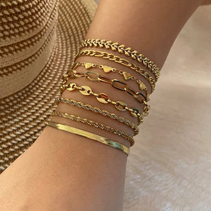 Nihao Wholesale Lady Simple Style Commute Heart Shape Stainless Steel 18K Gold Plated Bracelets In Bulk