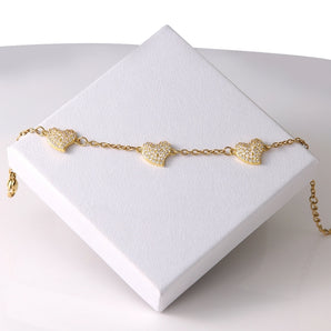Nihao Wholesale Jewelry Elegant Shiny Heart Shape 304 Stainless Steel Copper Zircon 18K Gold Plated Inlay Anklet