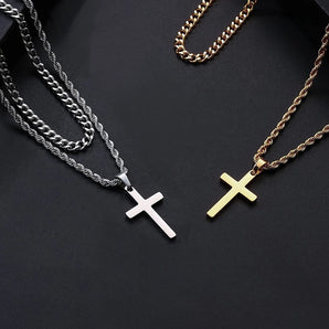 Hip-Hop Cross 304 Stainless Steel Plating 18K Gold Plated Men's Double Layer Necklaces Pendant Necklace
