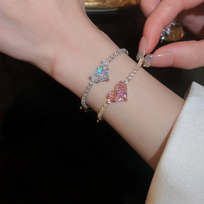 Nihao Wholesale fashion commute heart shape alloy plating metal inlay zircon 14k gold plated women's bracelets
