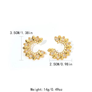 1 Pair Elegant Shiny C Shape Water Droplets Plating Inlay 304 Stainless Steel Zircon 14K Gold Plated Ear Studs