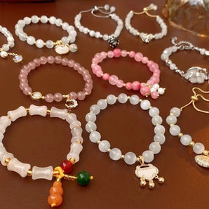 sweet heart shape flower shell alloy beaded plating inlay rhinestones opal women's bracelets