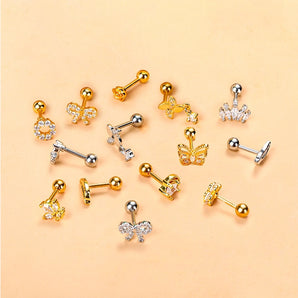 simple style feather butterfly stainless steel copper plating inlay zircon ear studs 1 piece