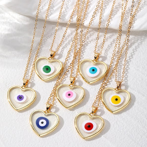 Nihao Wholesale casual simple style heart shape eye alloy resin women's pendant necklace
