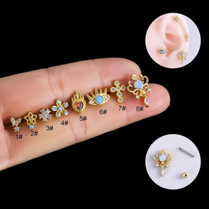 1 Piece Ear Cartilage Rings & Studs Fashion Heart Shape 316 Stainless Steel  Copper Plating Inlay Zircon