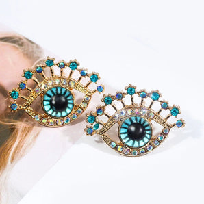 1 pair streetwear eye inlay alloy artificial gemstones ear studs