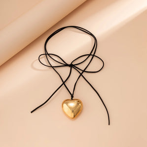1 piece fashion heart shape alloy leather wax line flannel straps women's pendant necklace