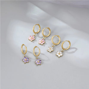 1 Pair Fashion Flower Plating Inlay 304 Stainless Steel Zircon Gold Plated Drop Earrings