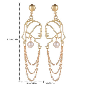 fashion human face alloy pearl hollow out women's drop earrings 1 pair