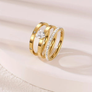 Nihao Wholesale Jewelry Elegant Simple Style Heart Shape 304 Stainless Steel Zircon Gold Plated Inlay Rings